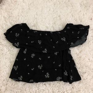 PacSun off the shoulder black and flower shirt